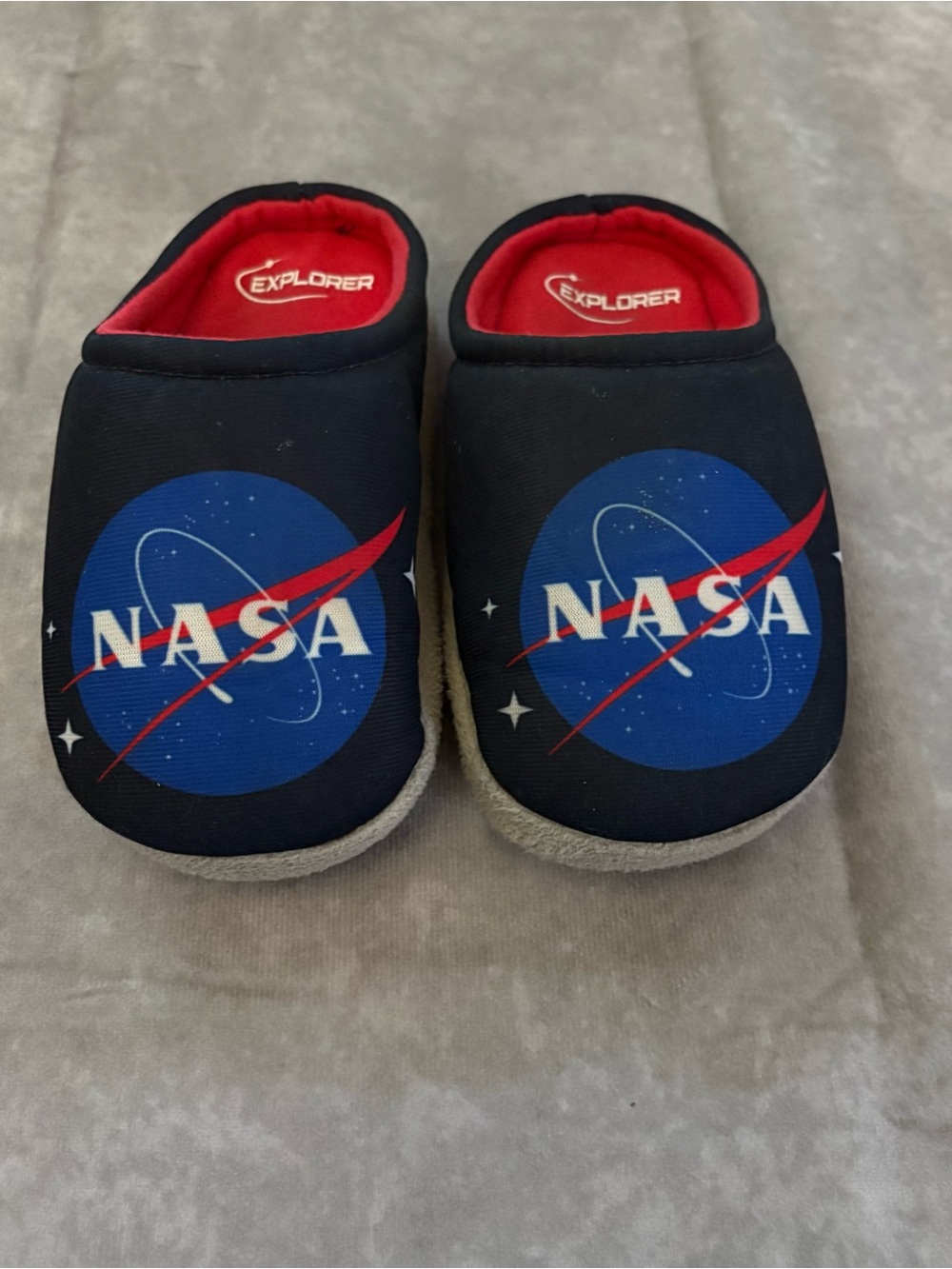 NASA “Explorer” Kid’s Slippers -Black/Red/Blue – Kids Size 9‑10